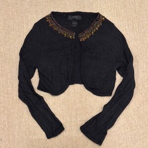 Express Black Cropped Cardigan with Embroidered‎ Collar